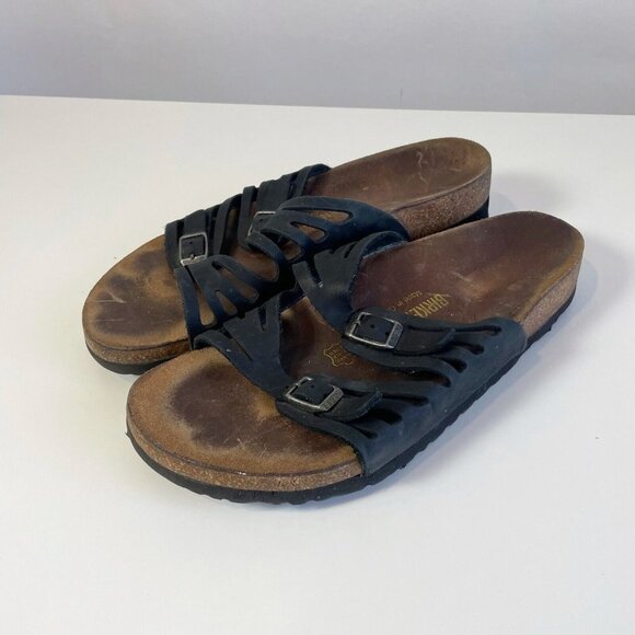 Birkenstock Womens Granada Double Straps Birk Sandals Brown 9 Flat Open Slide - Picture 3 of 9